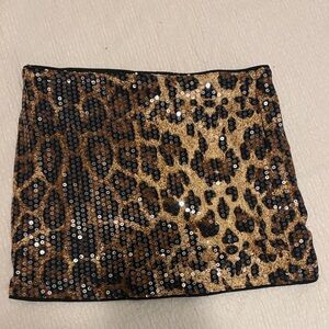 Leopard Print Sequin Skirt